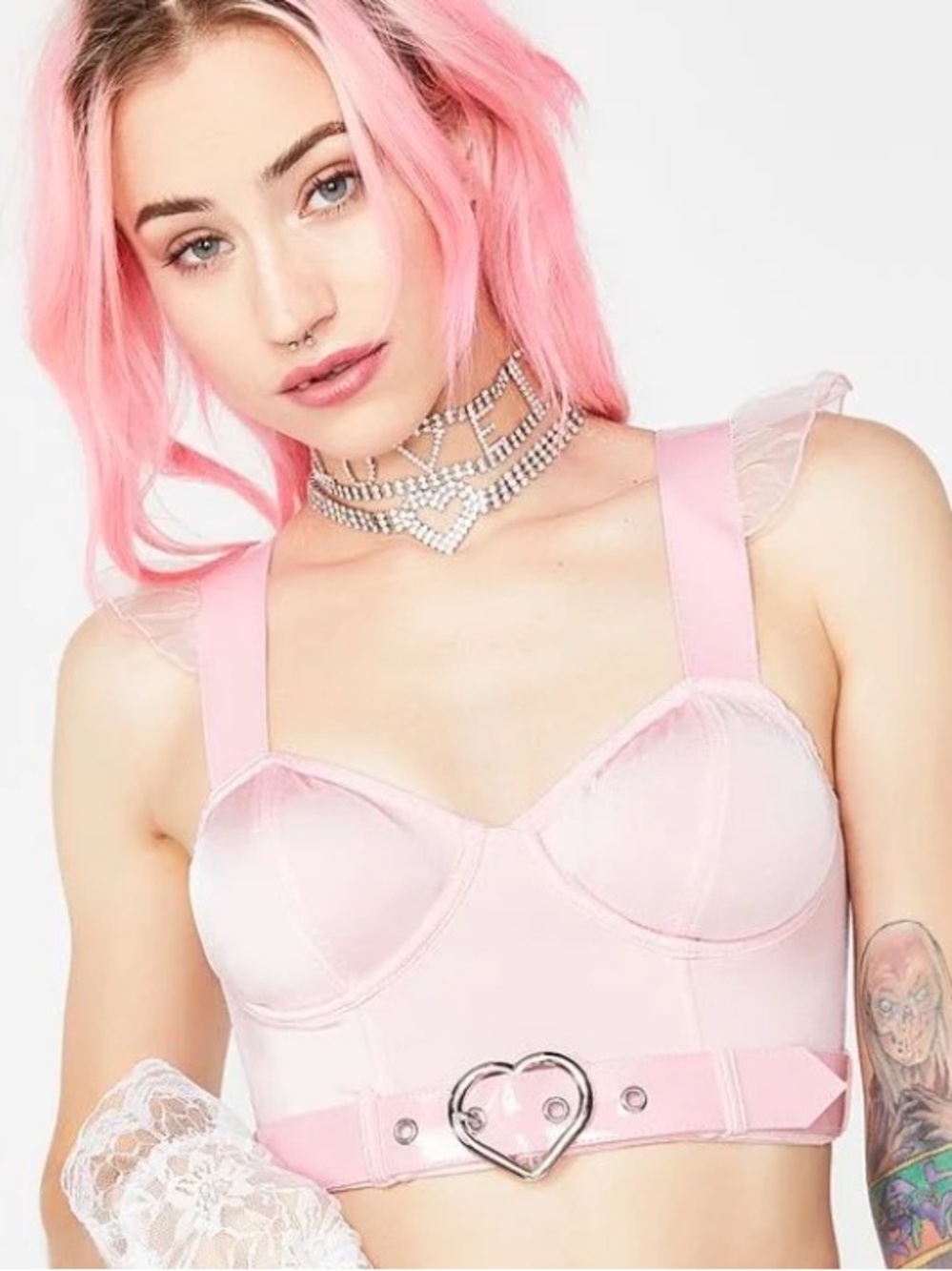 Sugar Thrillz Heart Belt Ruffle Bustier Crop Top Dolls Kill Buckle Small Rave S